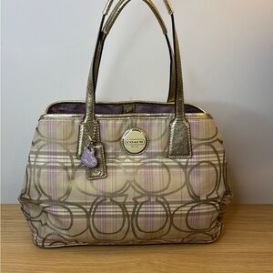 Coach Y2K Tartan Striped/Plaid Gold, Cream and Lavender Kisslock Women's Bag